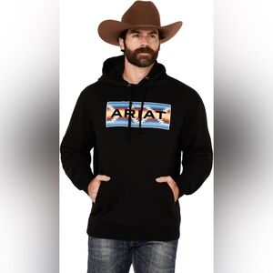 Ariat | Men's Black Aztec Print Logo Pullover Hoodie Kangaroo Pocket Size S